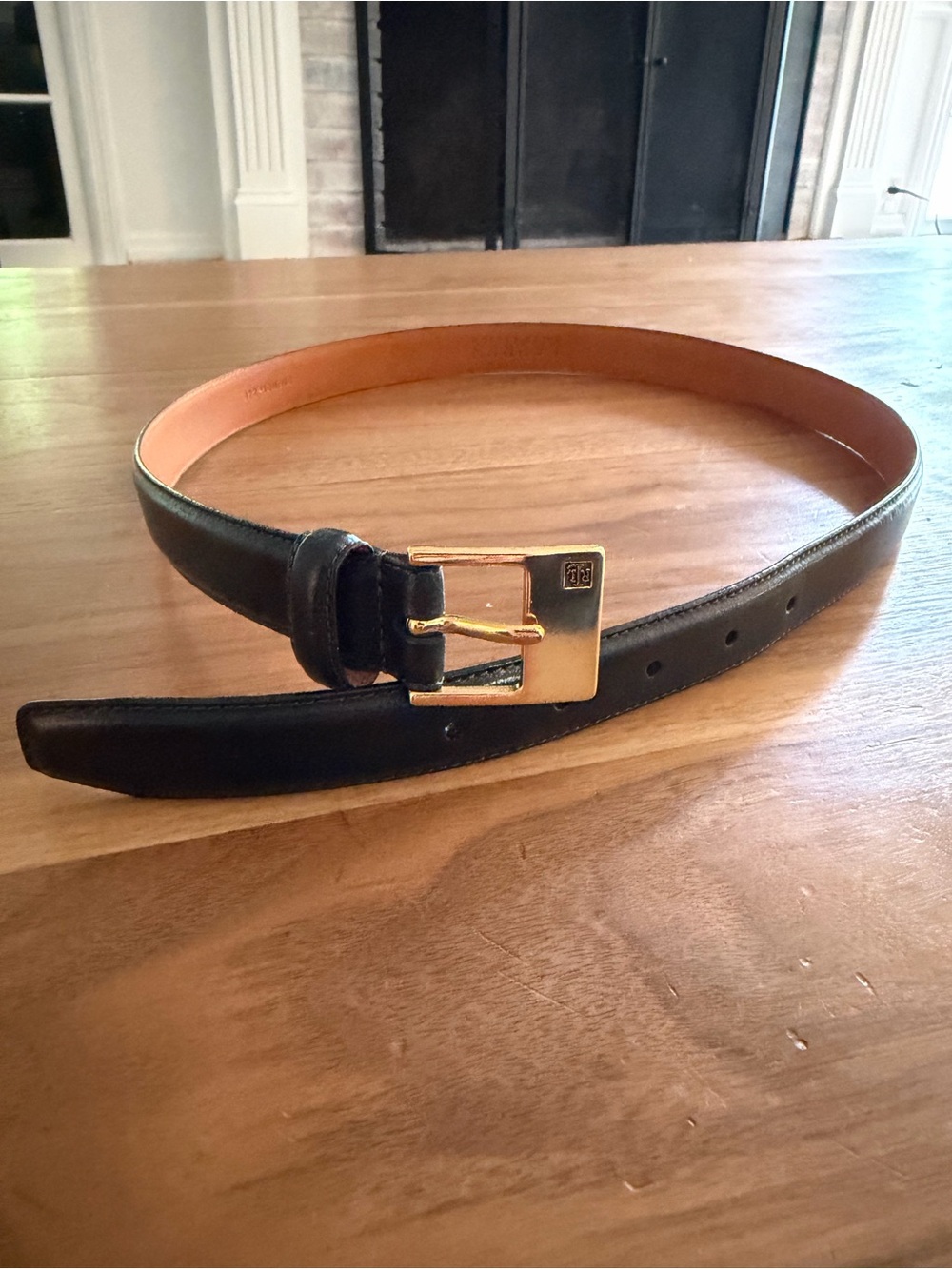 Vintage Lauren Ralph Lauren black genuine leather belt with brass hardware